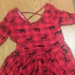 Dot Dot Smile Red Checkered Dress with Animal Motif